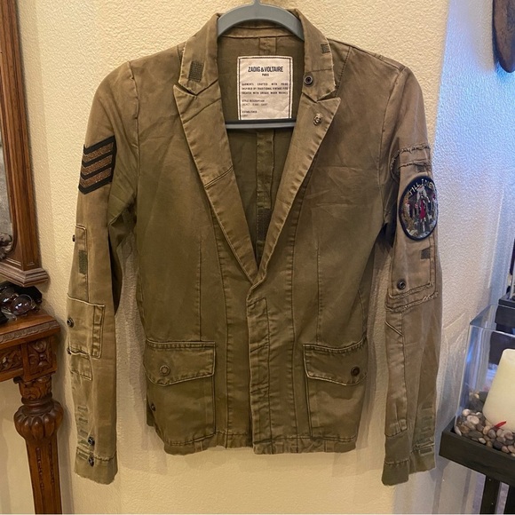 ZADIG & VOLTAIRE Women Army Green Virginia Grunge Faded Patch Military Jacket XS - Picture 1 of 11
